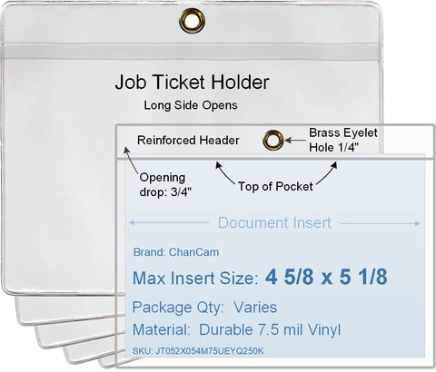 ChanCam vinyl sleeve, open long side, hanging document holder with brass eyelet, insert size: 4 5/8 x 5 1/8, product size: 5 3/8 x 5 3/8, package quantity 100, 7.5 mil clear vinyl