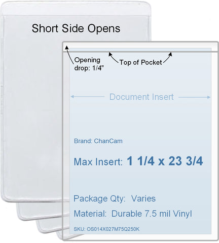 ChanCam vinyl sleeve, open short side, insert size: 1 1/4 x 23 3/4, product size: 1 1/2 x 24, package quantity 100, 7.5 mil clear vinyl