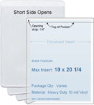 ChanCam vinyl sleeve, open short side, insert size: 10 x 20 1/4, product size: 10 1/4 x 20 1/2, heavy duty 10 mil clear vinyl