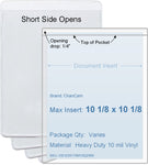 ChanCam vinyl sleeve, open short side, insert size: 10 1/8 x 10 1/8, product size: 10 3/8 x 10 3/8, package quantity 100, heavy duty 10 mil clear vinyl