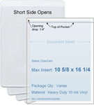 ChanCam vinyl sleeve, open short side, insert size: 10 5/8 x 16 1/4, product size: 10 7/8 x 16 1/2, package quantity 100, heavy duty 10 mil clear vinyl