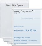 ChanCam vinyl sleeve, open short side, insert size: 11 x 20 1/4, product size: 11 1/4 x 20 1/2, package quantity 100, 7.5 mil clear vinyl