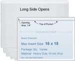 ChanCam vinyl sleeve, open long side, insert size: 18 x 16, product size: 18 1/4 x 16 1/4, package quantity 100, heavy duty 10 mil clear vinyl