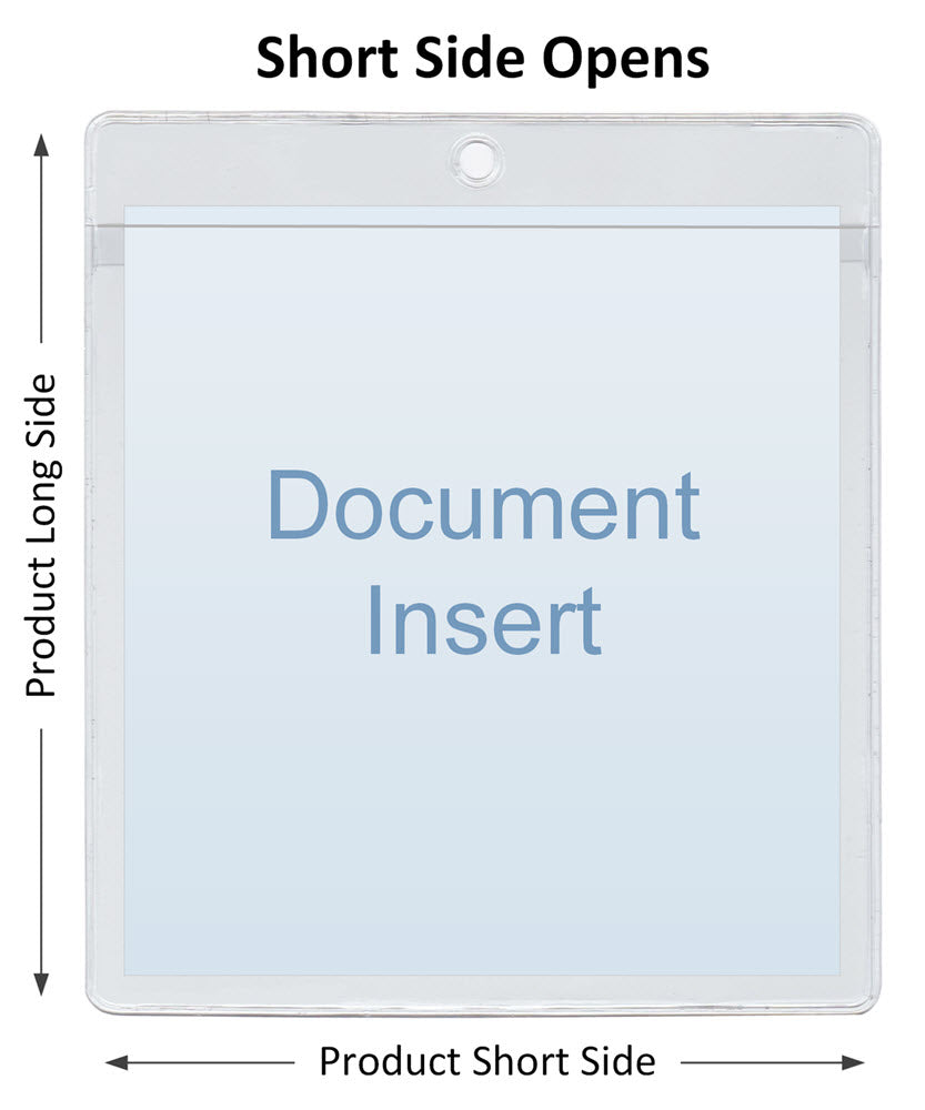 ChanCam vinyl sleeve, open short side, hanging document holder, insert size: 4 1/4 x 8 1/2, product size: 4 1/2 x 9 1/4, package quantity 250, 7.5 mil clear vinyl